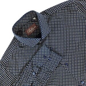 Bellini Milano Shirt Mens Medium Navy Blue Paisley Cotton Blend Made in Italy